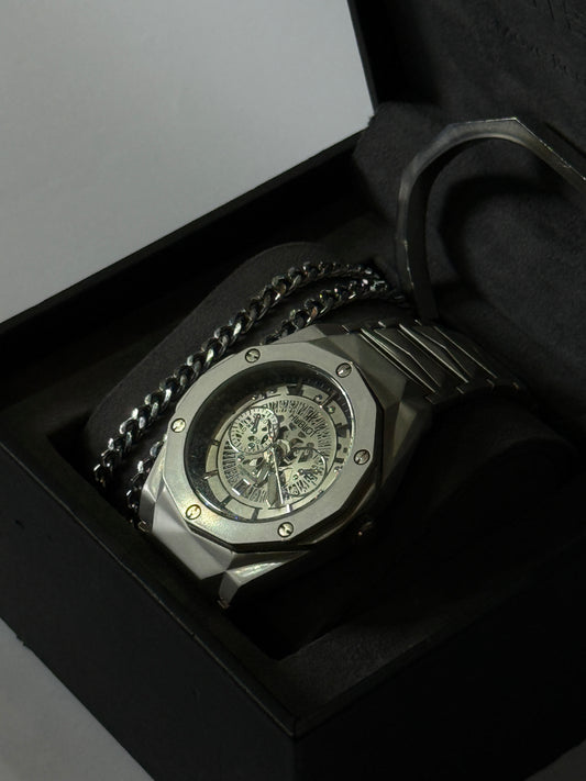 3-in-1 Men’s Combo – Watch, Chain & Hand-Cuff